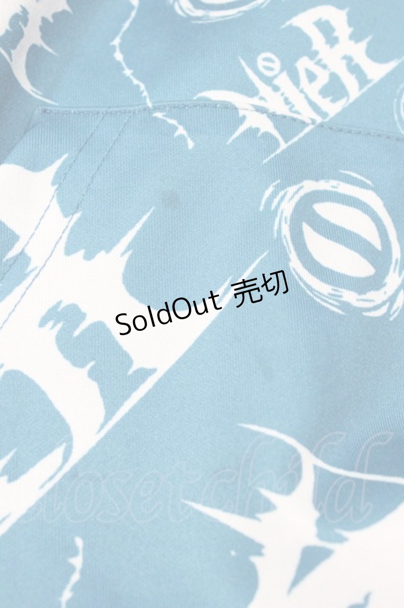 画像3: NieR Clothing / 総柄ZIP半袖パーカー  青 H-26-06-30-1049-PU-TO-KB-ZH (3)