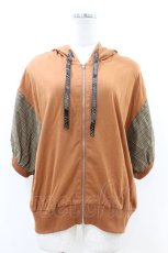 画像1: NieR Clothing / チェック切替半袖パーカー  茶 H-26-06-30-1050-PU-TO-KB-ZH (1)