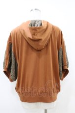 画像2: NieR Clothing / チェック切替半袖パーカー  茶 H-26-06-30-1050-PU-TO-KB-ZH (2)