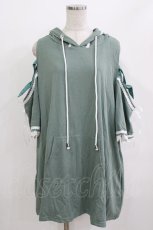 画像1: Favorite / リボン装飾オフショルダーのフード付きTシャツワンピース M ミント H-26-06-30-2034-LO-OP-NS-ZH (1)