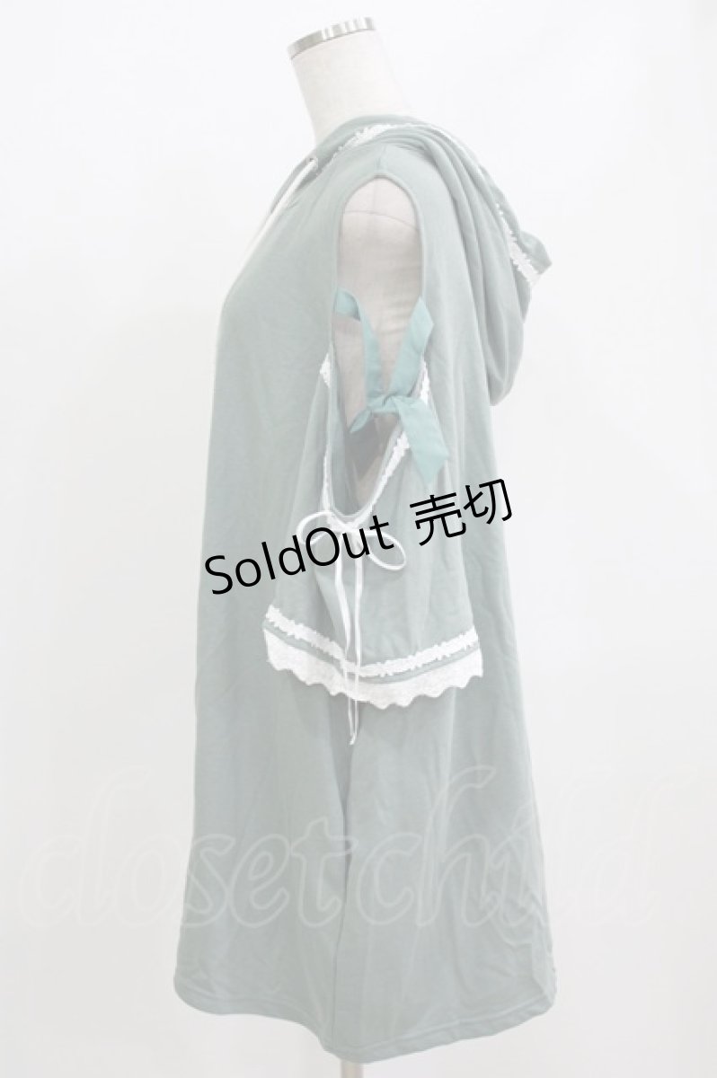 画像2: Favorite / リボン装飾オフショルダーのフード付きTシャツワンピース M ミント H-26-06-30-2034-LO-OP-NS-ZH (2)