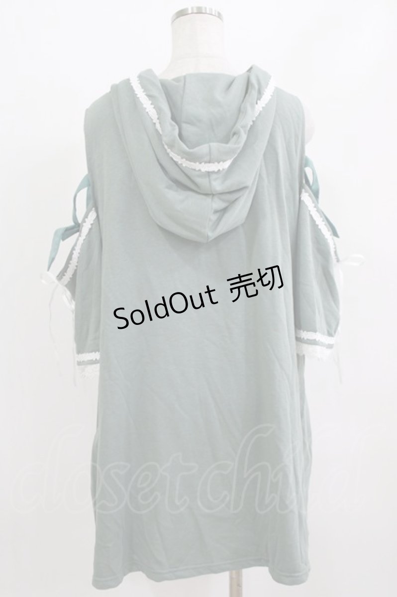 画像3: Favorite / リボン装飾オフショルダーのフード付きTシャツワンピース M ミント H-26-06-30-2034-LO-OP-NS-ZH (3)