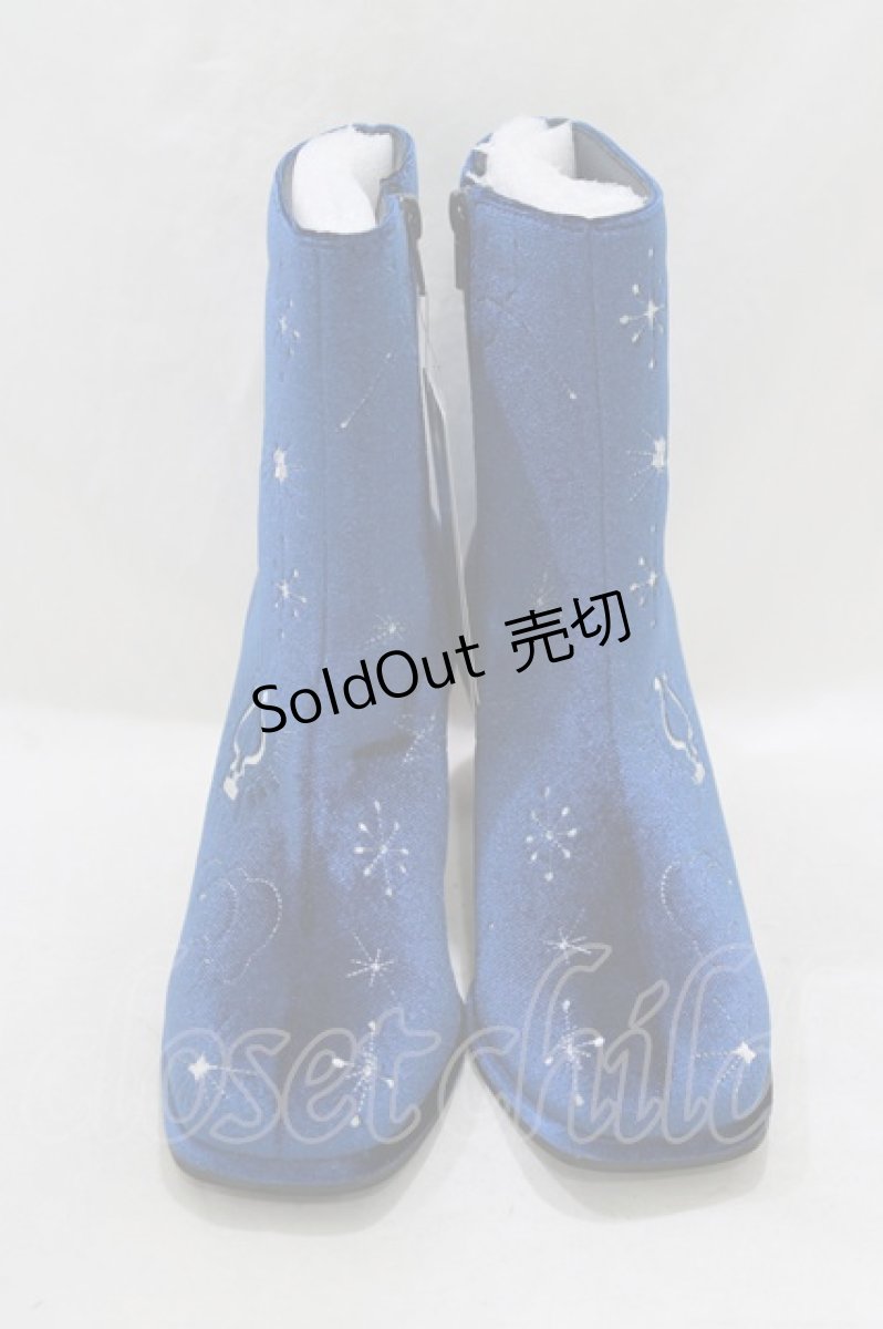 画像1: axes femme POETIQUE / 天体モチーフ刺繍ベロアブーツ S ネイビー H-26-06-30-2044-AX-SH-NS-ZH (1)