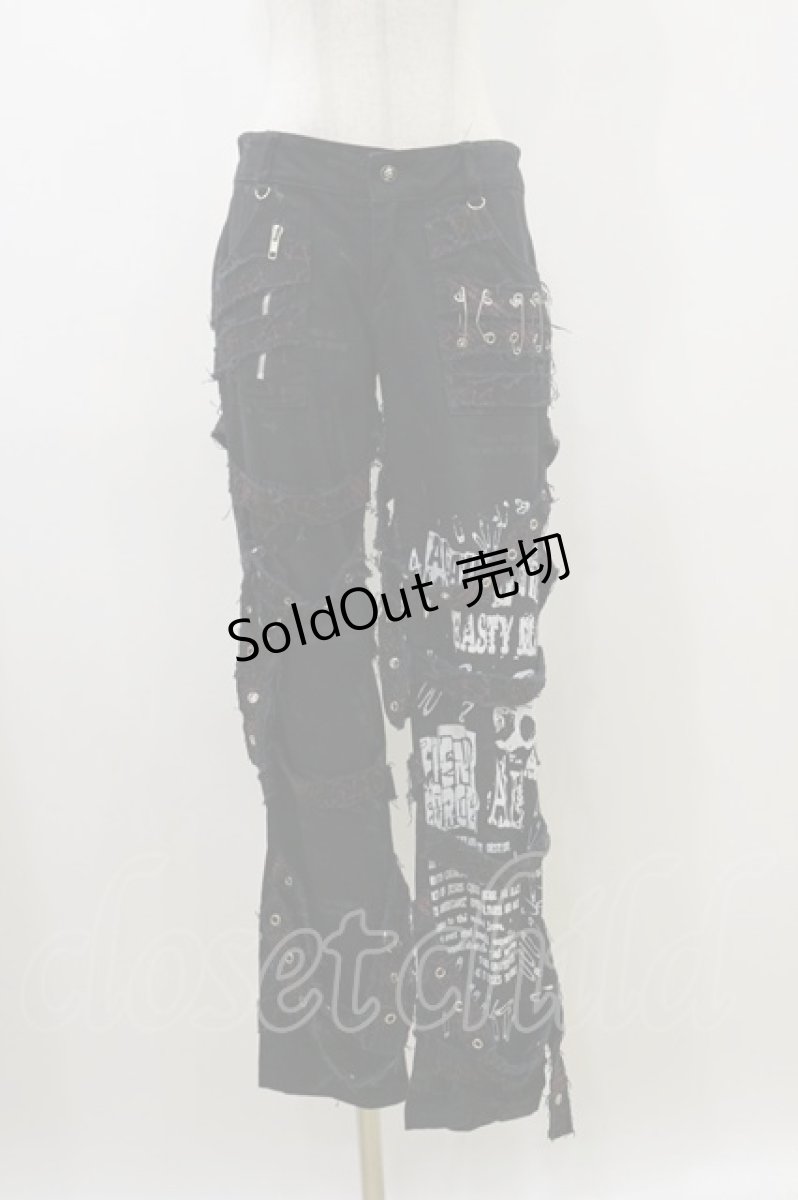 画像1: GLP / ベルト付きプリントパンツ S 黒 H-26-07-01-045-PU-PA-AK-ZH (1)