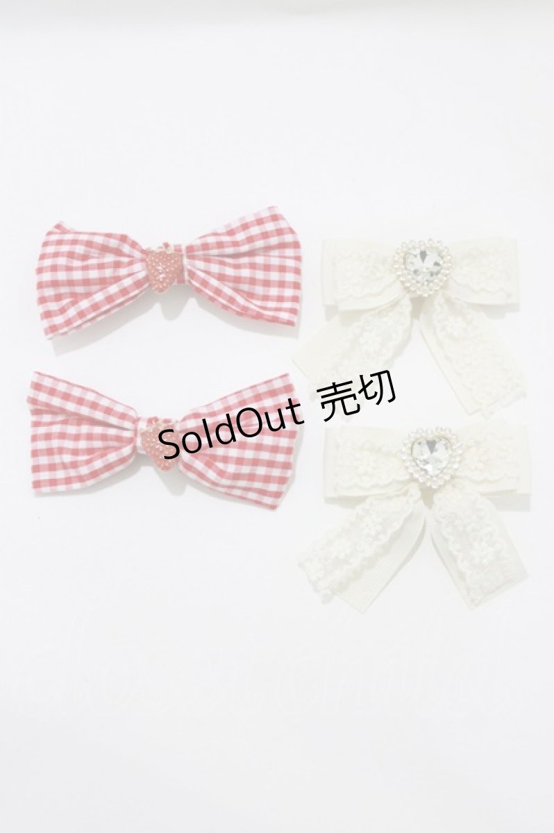 画像1: m petit by misako / ヘアクリップ2点セット  オフ/レッド H-26-07-01-1056-LO-AC-NS-ZH (1)