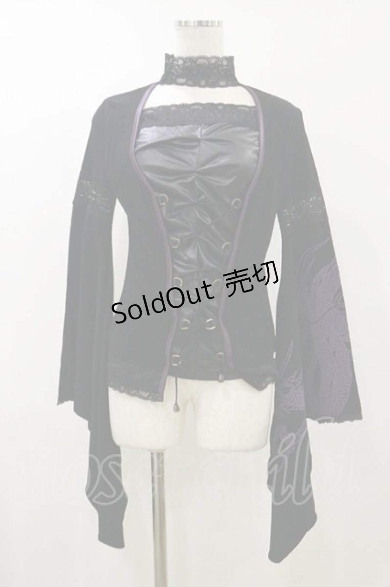 画像1: Qutie Frash / チョーカー風着物袖トップス  黒×紫 H-26-07-01-014-QU-CO-KB-ZH (1)