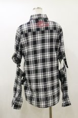 画像2: MAD / レザーベルト付きチェックシャツ F 黒×白 H-26-07-01-018-PU-BL-AK-ZH (2)