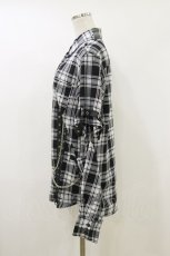 画像3: MAD / レザーベルト付きチェックシャツ F 黒×白 H-26-07-01-018-PU-BL-AK-ZH (3)