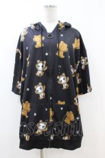 画像1: NieR Clothing / 総柄ZIP半袖パーカー  黒 H-26-07-02-051-PU-TO-KB-ZH (1)