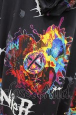画像3: NieR Clothing / 総柄ZIP半袖パーカー  黒 H-26-07-02-052-PU-TO-KB-ZH (3)