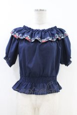 画像1: Fi.n.t / 野イチゴ刺繍オフショルブラウス Free NAVY H-26-07-02-1039-CA-BL-NS-ZH (1)
