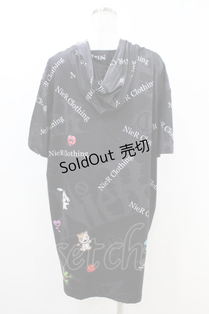 画像2: NieR Clothing / 総柄半袖プルパーカー  黒 H-26-07-02-057-PU-TO-KB-ZH (2)