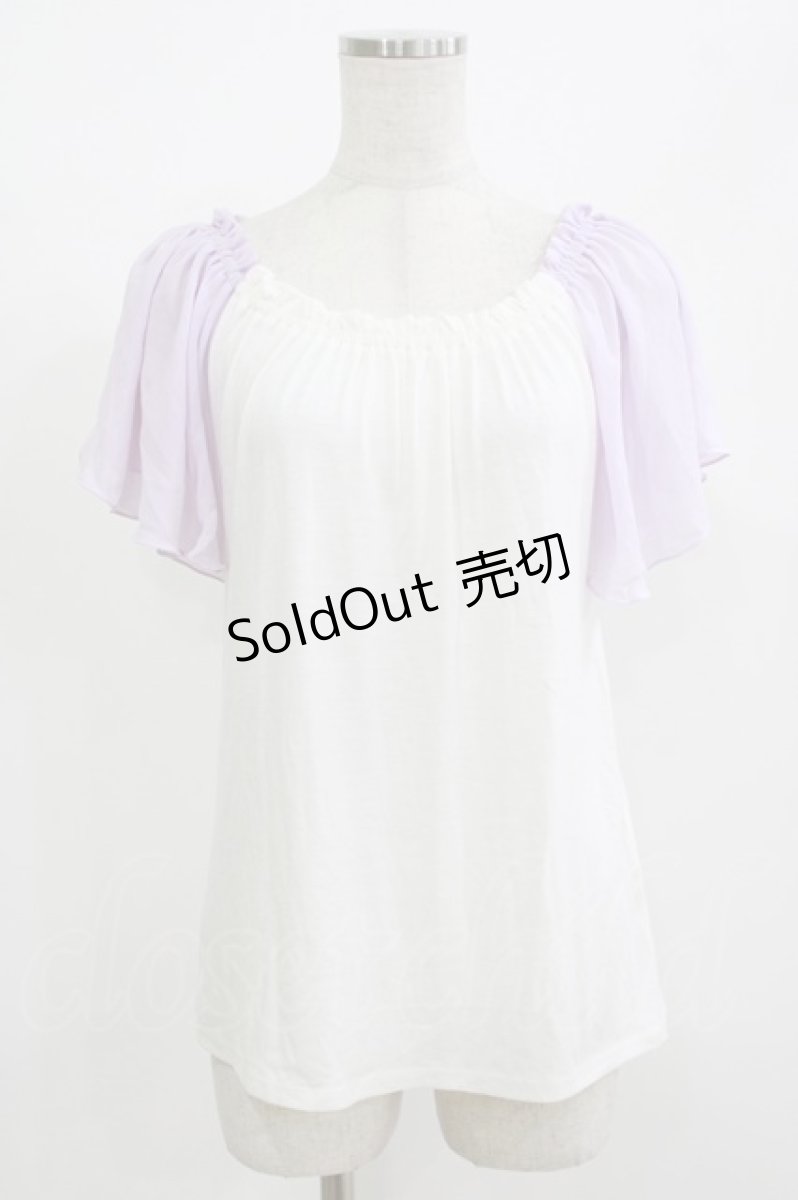 画像1: E hyphen world gallery / シフォン袖トップス Free 白/ラベンダー H-26-07-03-061-LO-TO-NS-ZH (1)