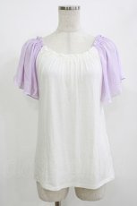 画像1: E hyphen world gallery / シフォン袖トップス Free 白/ラベンダー H-26-07-03-061-LO-TO-NS-ZH (1)