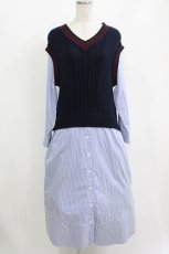 画像1: Jane Marple Dans Le Salon / Tilden vest and stripe trompe-l'oeil dress  ネイビー×ブルー H-26-07-03-2001-JM-OP-KB-ZH (1)