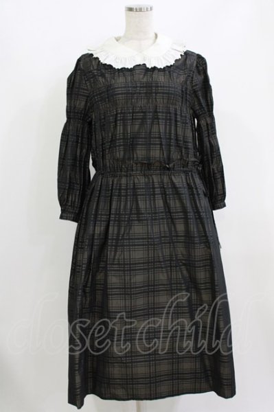 Jane Marple / Memory shadow check shirring dress ブラック H-26-07