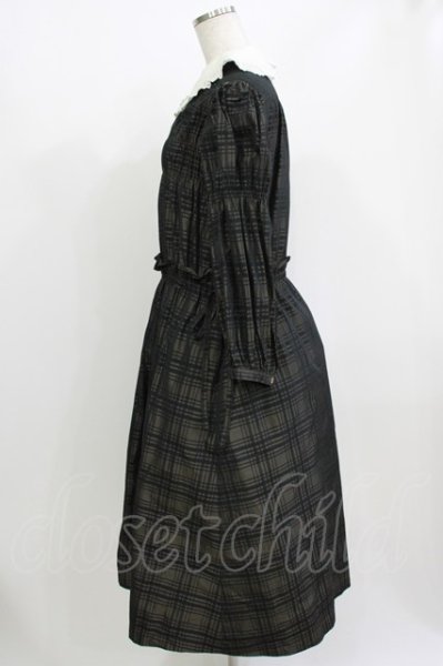 Jane Marple / Memory shadow check shirring dress ブラック H-26-07