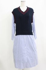 画像1: Jane Marple Dans Le Salon / Tilden vest and stripe trompe-l'oeil dress M ネイビー×ブルー H-26-07-03-2007-JM-OP-AK-ZH (1)