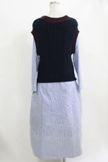 画像3: Jane Marple Dans Le Salon / Tilden vest and stripe trompe-l'oeil dress  ネイビー×ブルー H-26-07-03-2001-JM-OP-KB-ZH (3)