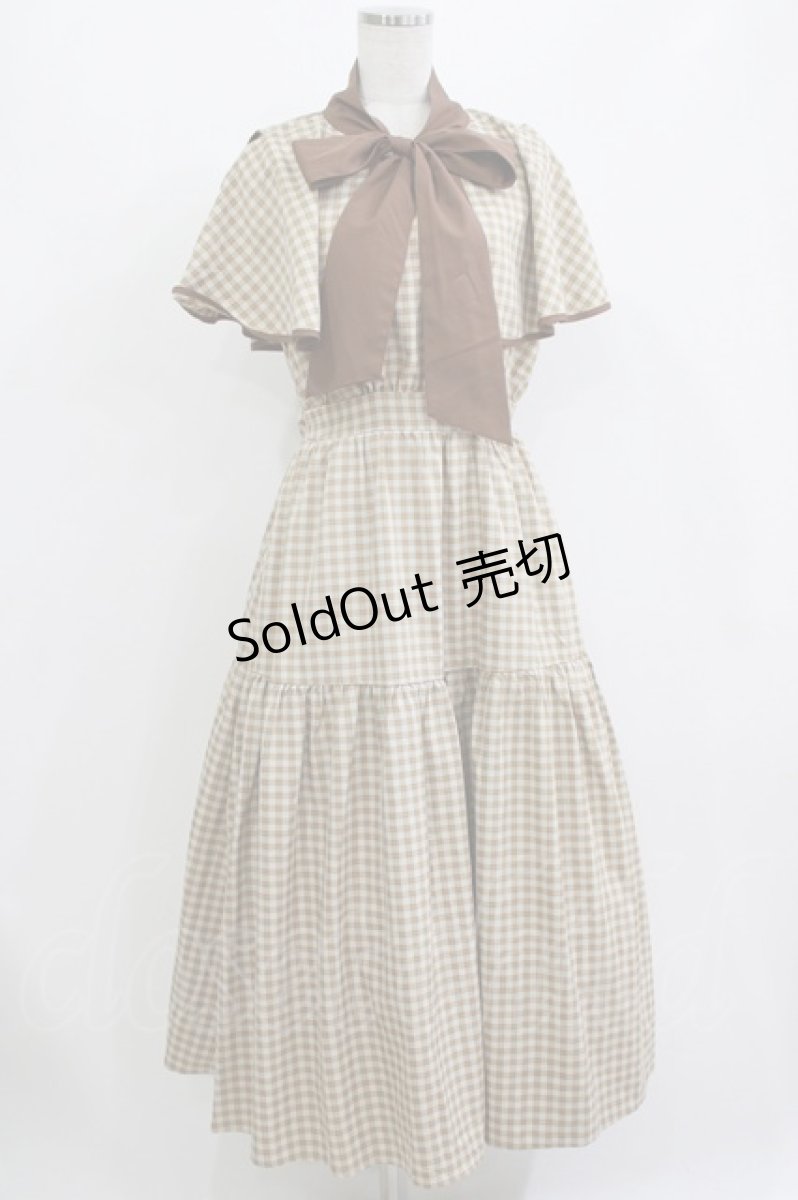 画像1: axes femme POETIQUE / チェックケープデザインワンピース M ベージュ H-26-07-03-020-AX-OP-NS-ZH (1)