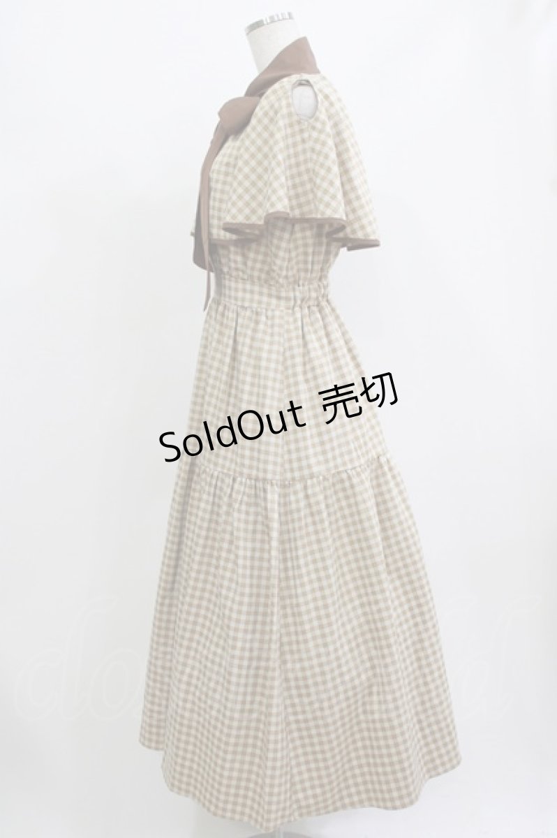 画像2: axes femme POETIQUE / チェックケープデザインワンピース M ベージュ H-26-07-03-020-AX-OP-NS-ZH (2)