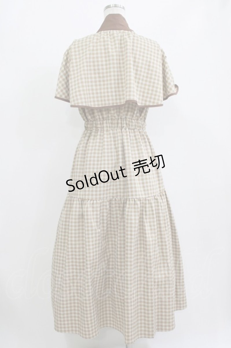 画像3: axes femme POETIQUE / チェックケープデザインワンピース M ベージュ H-26-07-03-020-AX-OP-NS-ZH (3)