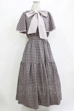 画像1: axes femme POETIQUE / チェックケープデザインワンピース M チャコール H-26-07-03-021-AX-OP-NS-ZH (1)