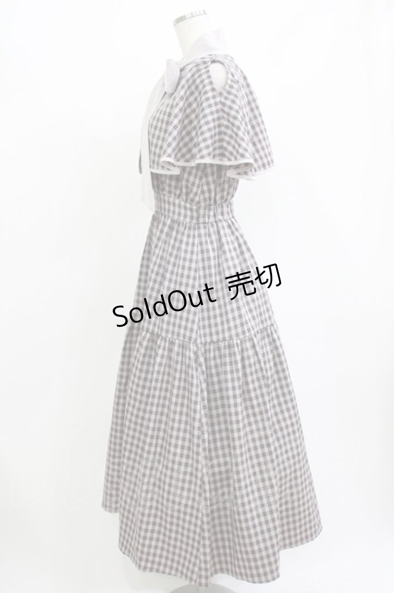 画像2: axes femme POETIQUE / チェックケープデザインワンピース M チャコール H-26-07-03-021-AX-OP-NS-ZH (2)