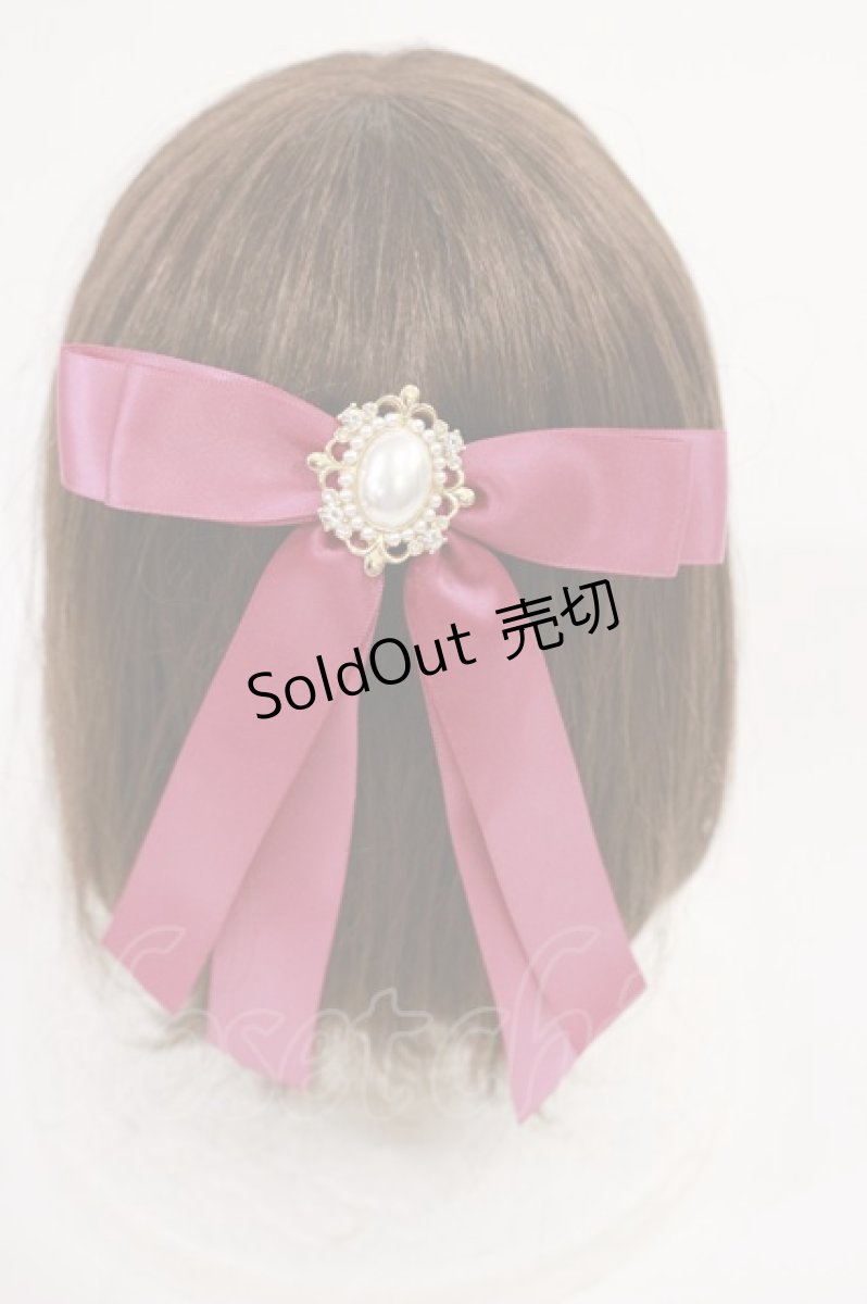 画像1: Maison de FLEUR / ビッグパールビジューダブルリボンバレッタ  ピンク H-26-07-05-1043-LO-AC-NS-ZH (1)
