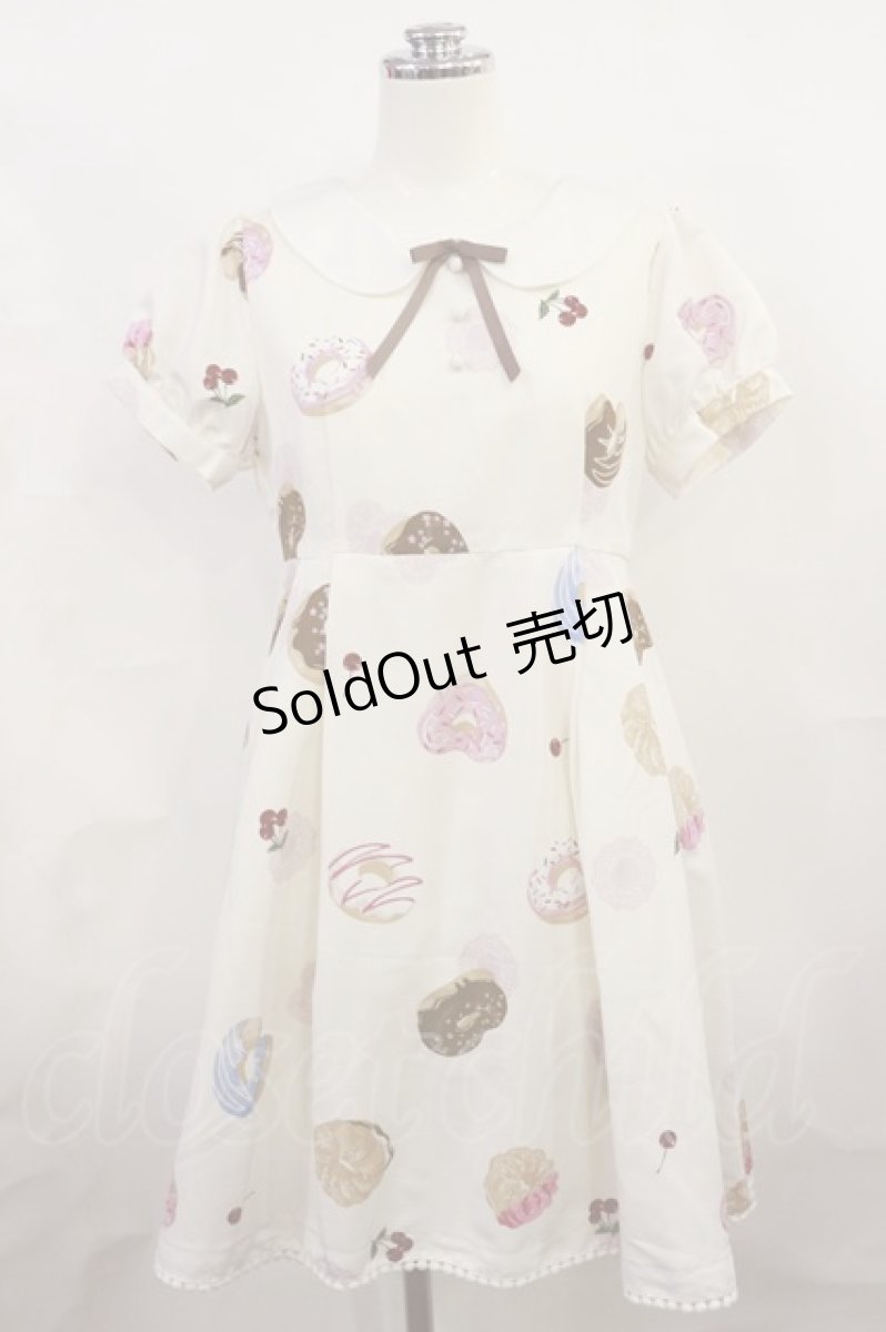 画像1: Ank Rouge / SweetDonutsリボンブローチワンピース M オフ H-26-07-05-1016-CA-OP-NS-ZH (1)