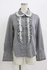 画像1: Jane Marple / ストライプブラウス M グレー H-26-07-05-055-JM-BL-AK-ZH (1)