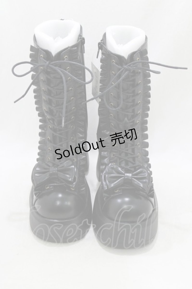 画像1: ATELIER PIERROT / Chunky Frilled Ribbon Boots L(約24.5cm) 黒 H-26-07-05-082-EL-SH-AK-ZH (1)