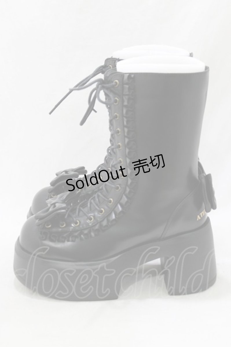 画像2: ATELIER PIERROT / Chunky Frilled Ribbon Boots L(約24.5cm) 黒 H-26-07-05-082-EL-SH-AK-ZH (2)