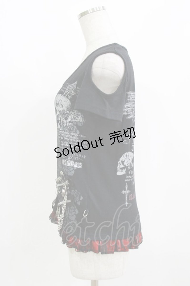 画像2: MAD / レースアッププリント半袖カットソー M 黒×赤 H-26-07-06-1075-PU-TO-AK-ZH (2)