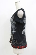 画像2: MAD / レースアッププリント半袖カットソー M 黒×赤 H-26-07-06-1075-PU-TO-AK-ZH (2)