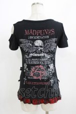 画像3: MAD / レースアッププリント半袖カットソー M 黒×赤 H-26-07-06-1075-PU-TO-AK-ZH (3)