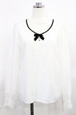 画像1: Amavel / ドットチュール切替ブラウス Free 白/ブラックリボン H-26-07-07-1028-CA-BL-NS-ZH (1)