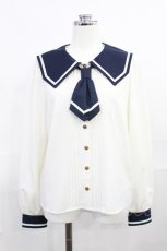 画像1: Amavel / ネクタイ付きセーラーブラウス Free オフ/ネイビー H-26-07-07-1034-CA-BL-NS-ZH (1)