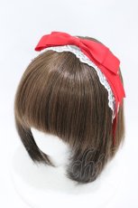 画像1: axes femme kawaii / レースリボンカチューシャ  白/レッド H-26-07-07-012-AX-AC-NS-ZH (1)