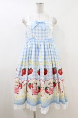 画像1: To Alice / いちご×ハニーベアジャンパースカート L サックス H-26-07-09-1052-LO-OP-NS-ZH (1)