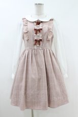 画像1: Ank Rouge / フロントリボンチェックワンピース M ピンク H-26-07-10-1026-CA-OP-NS-ZH (1)
