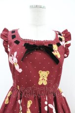 画像3: Ank Rouge / ドットぬいぐるみ柄ウエストリボンジャンパースカート M ボルドー H-26-07-10-1037-CA-OP-NS-ZH (3)