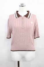 画像1: axes femme / 刺繍入りジップニットポロ Free ピンク H-26-07-11-1021-AX-TO-NS-ZH (1)