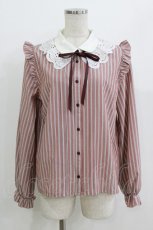 画像1: axes femme POETIQUE / 肩レースデザインパフ袖ブラウス M ピンク H-26-07-11-053-AX-TO-NS-ZH (1)