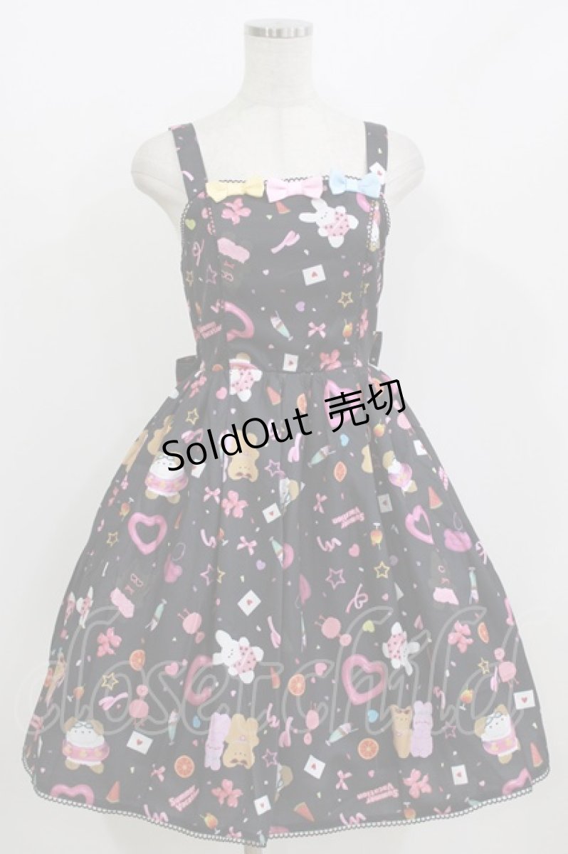 画像1: axes femme kawaii / ハッピーバカンス柄ジャンスカ M ブラック H-26-07-11-005-AX-OP-NS-ZH (1)