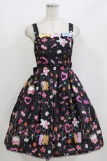 画像1: axes femme kawaii / ハッピーバカンス柄ジャンスカ M ブラック H-26-07-11-005-AX-OP-NS-ZH (1)