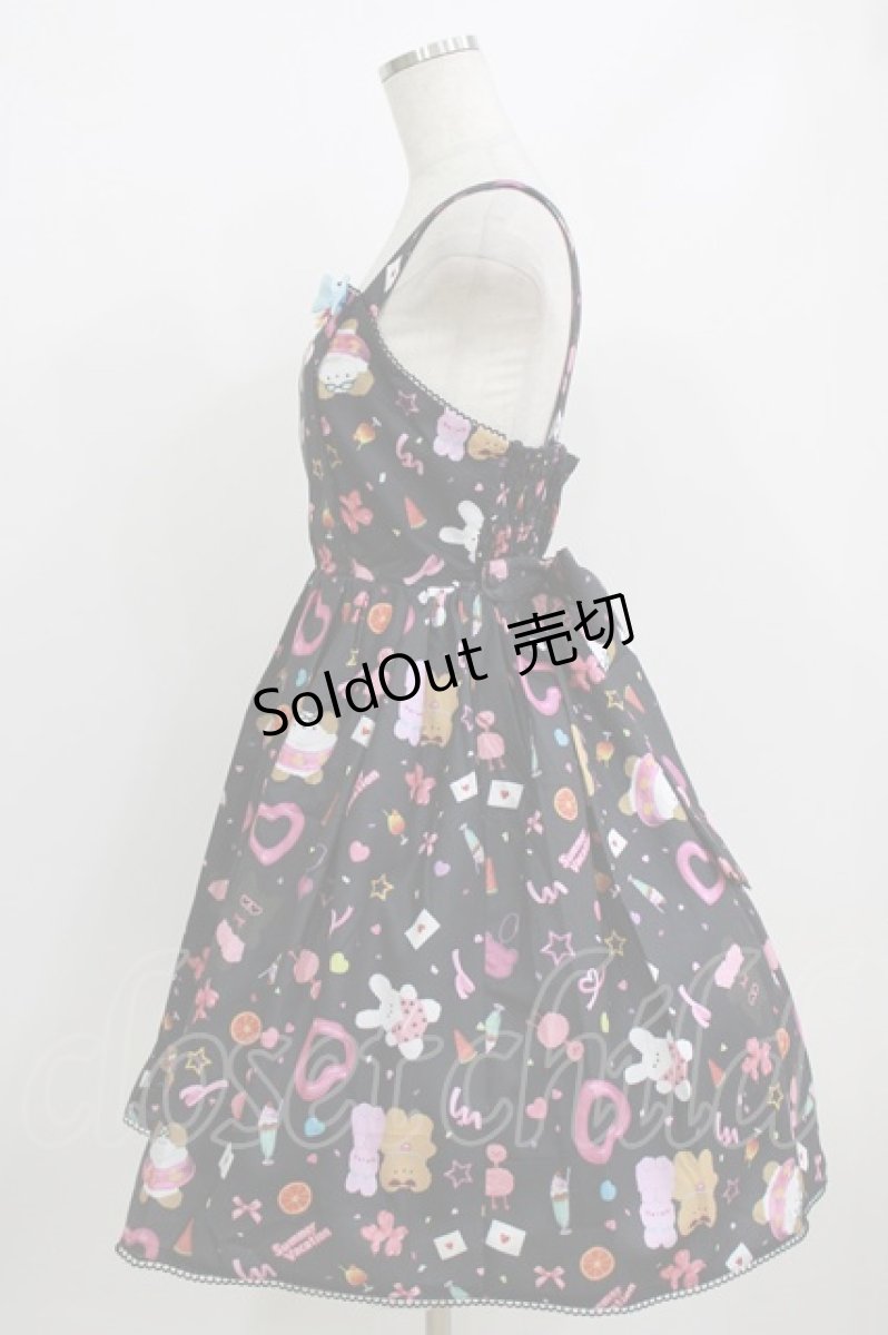 画像2: axes femme kawaii / ハッピーバカンス柄ジャンスカ M ブラック H-26-07-11-005-AX-OP-NS-ZH (2)
