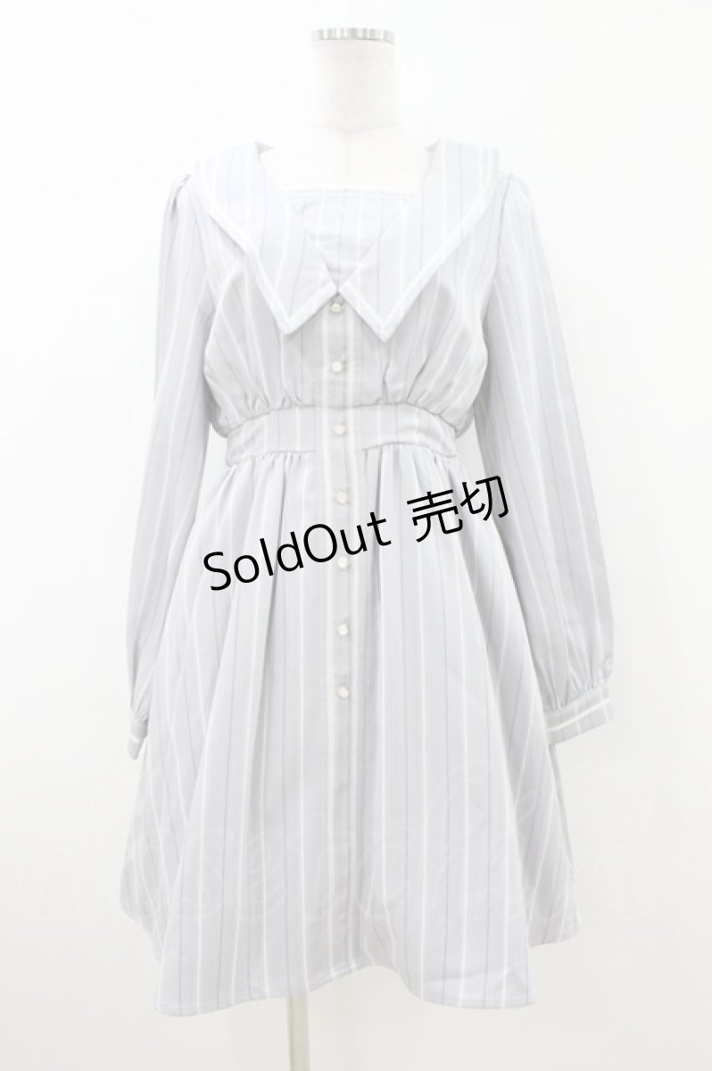 画像1: axes femme POETIQUE / セーラー刺繍ワンピース M グレー H-26-07-12-038-AX-OP-NS-ZH (1)