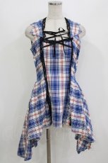 画像1: MARBLE / チェックノースリーブワンピース  白×青×赤 H-26-07-12-1060-GO-OP-AK-ZH (1)