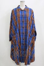 画像1: Candy Stripper / FLARE CHECK SHIRTワンピース  ブルー H-26-07-12-1063-PU-OP-KB-ZH (1)